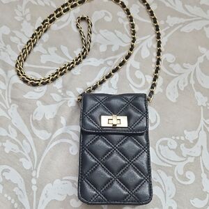 Saks Fifth Avenur Black Quilted Phone Crossbody Bag